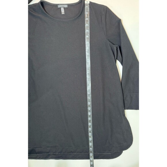 Eileen Fisher Womens Medium Black Tunic Blouse Curved Hem Minimalist Lagenlook - Picture 8 of 11